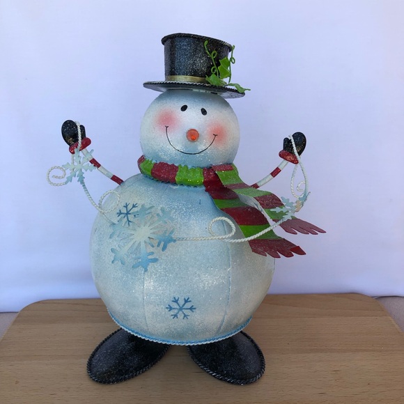 Vintage Metal Wiggle Snow Man Bouncing On A Spring Christmas Tabletop Decor 12” - Picture 3 of 12